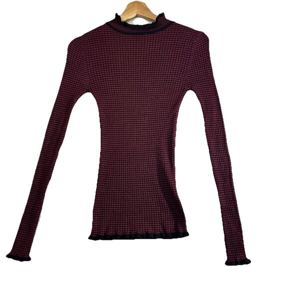 Vtg Derek Heart Turtleneck Top Womens M Striped Ribbed Slim Fit Grunge Y2K - Picture 1 of 12